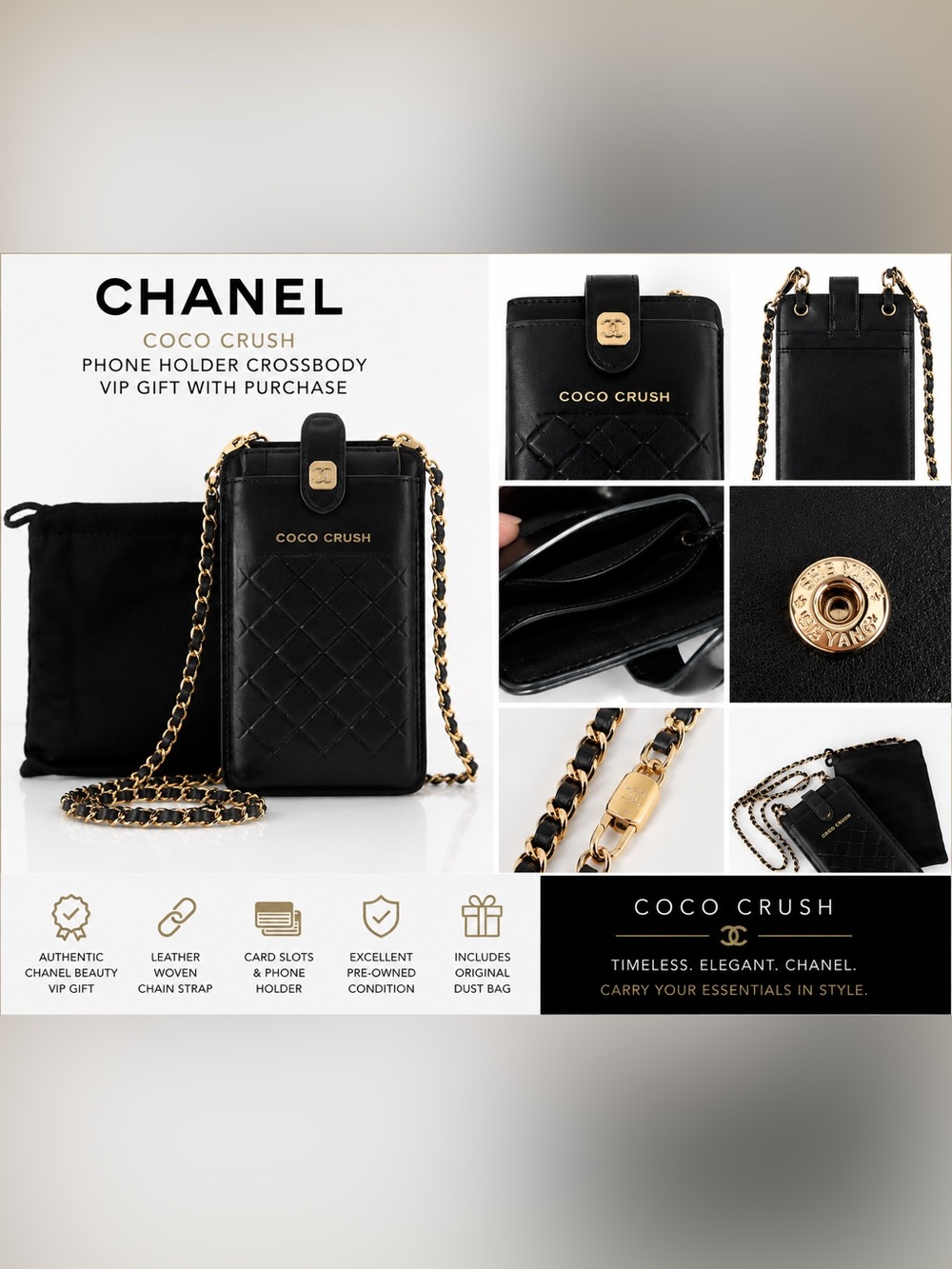 CHANEL Black Clutch with Gold Chain